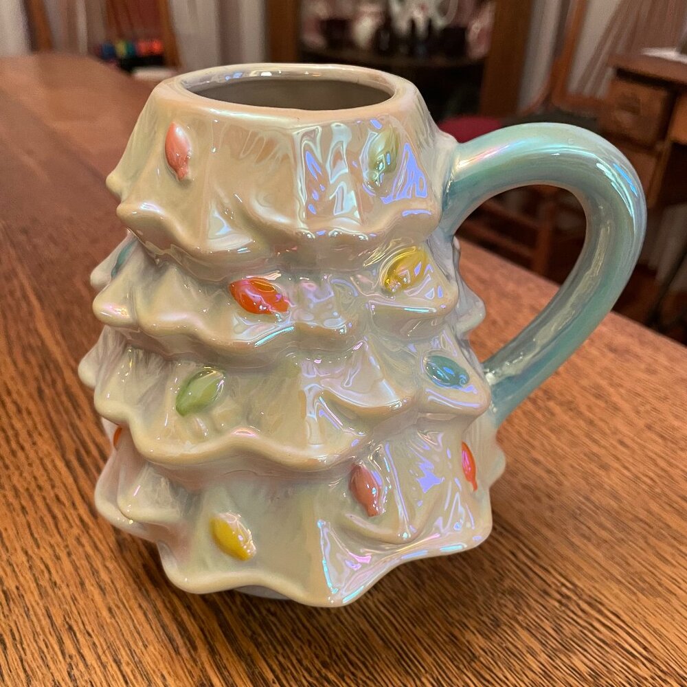 Transpac Green Handled Christmas Tree Themed Coffee Cup Mug